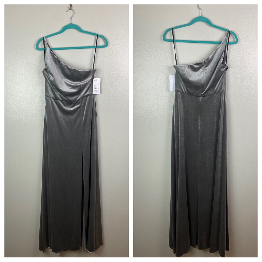 NWT After Six | Luxe Velvet Caviar One Shoulder Maxi Bridesmaid Dress 8
